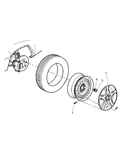 2005 Dodge Caravan Covers & Caps, Wheel Diagram