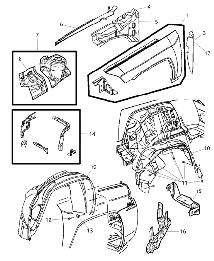 2007 Jeep Patriot Fender, Front Diagram