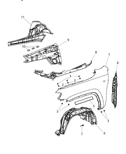 2012 Dodge Durango Front Fenders & Shields Diagram