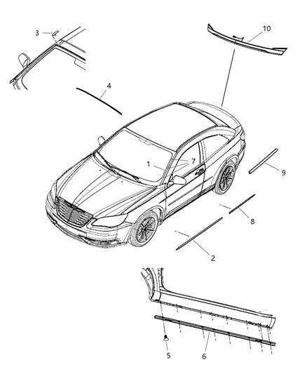 2011 Chrysler 200 Molding-A-Pillar Diagram for 5303675AC