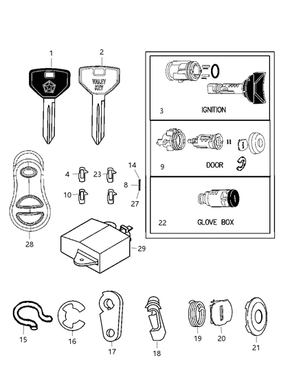 2002 Chrysler Prowler Lock Cylinder & Keys Diagram