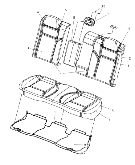 2008 Dodge Challenger Rear Seat Back Cover Diagram for 1ME521DVAA