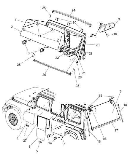 2016 Jeep Wrangler Glass, Glass Hardware & Interior Mirror Diagram