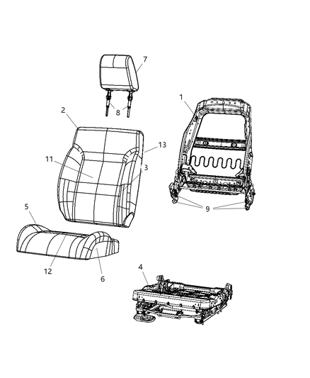 2007 Dodge Nitro Front Seat Back Cover Diagram for 1ER051DVAA