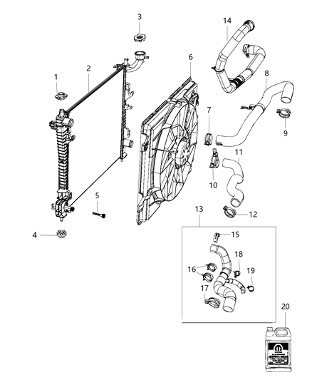 2020 Jeep Grand Cherokee Engine Cooling Radiator Diagram for 68365278AA