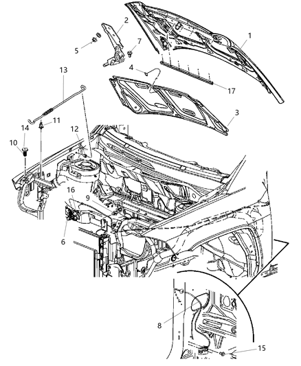 2008 Jeep Compass SILENCER-Hood Diagram for 5074934AB