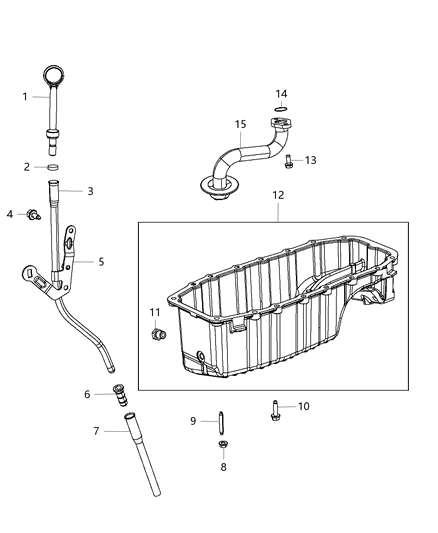 2014 Dodge Dart Engine Oil Pan & Engine Oil Level Indicator & Related Parts Diagram 1