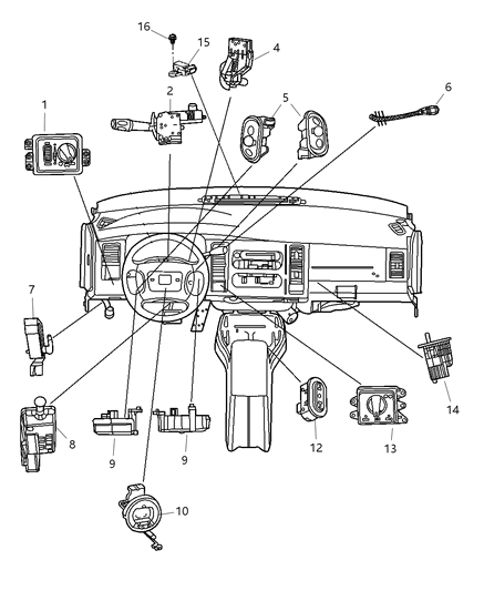 2004 Dodge Durango Switches Instrument Panel - Console Diagram