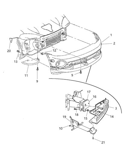 1999 Dodge Viper Fascia, Front Diagram