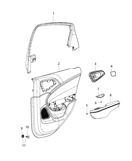 2016 Chrysler 200 Rear Door Trim Armrest Diagram for 1YZ691L2AC