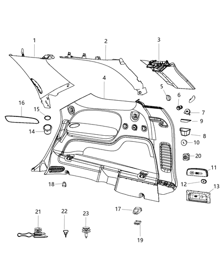 2017 Dodge Durango Panel-Quarter Trim Diagram for 5PT181X9AD