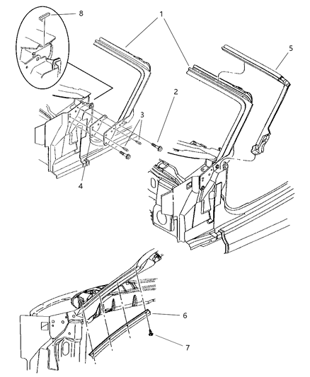 2002 Chrysler Prowler Frame Windshield & Attaching Parts Diagram