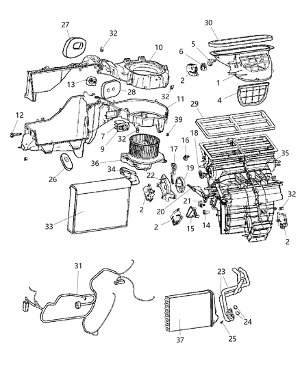 2009 Jeep Commander A/C & Heater Unit, Front Diagram