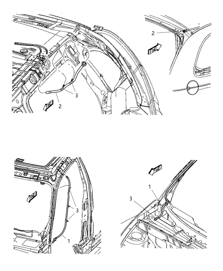 2010 Chrysler PT Cruiser Sunroof Drain Hoses Diagram