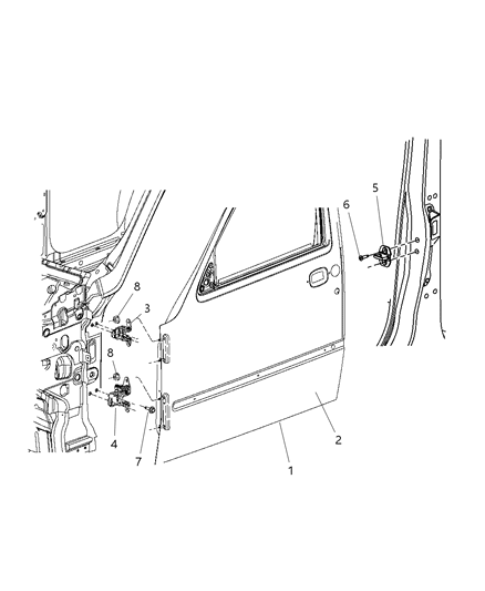 2011 Dodge Nitro Front Door, Shell & Hinges Diagram