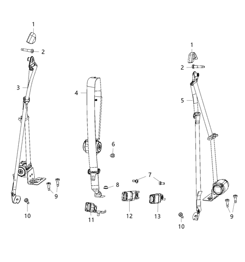 2020 Jeep Gladiator Seat Belts, Second Row Diagram