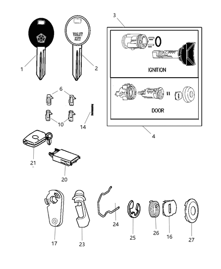 1998 Chrysler Town & Country Lock Cylinders & Repair Comments Diagram