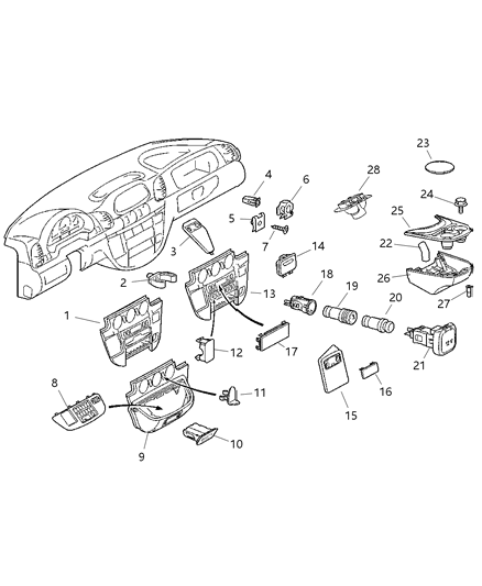 2006 Dodge Sprinter 2500 Instrument Panel Bezel & Related Parts Diagram