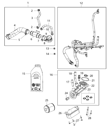 2020 Ram 2500 Engine Oil, Engine Oil Filter, Adapter/Cooler And Splashguard Diagram 1