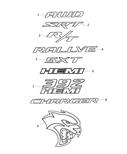2015 Dodge Charger Nameplates - Emblem & Medallions Diagram
