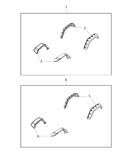 2016 Jeep Wrangler Molding Kit, Wheel Lip Opening Diagram