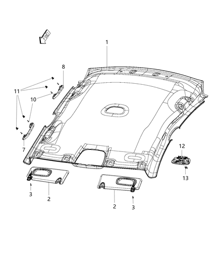 2017 Chrysler 200 Headliner Diagram for 6DB29ML2AA