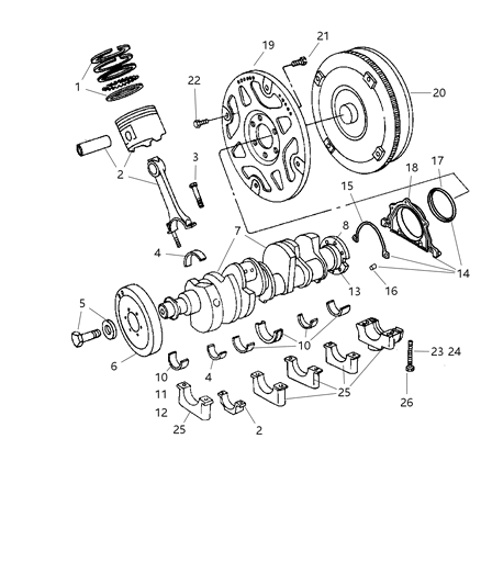 2006 Dodge Ram 1500 Crankshaft , Pistons , Bearings , Torque Converter And Flywheel Diagram 3