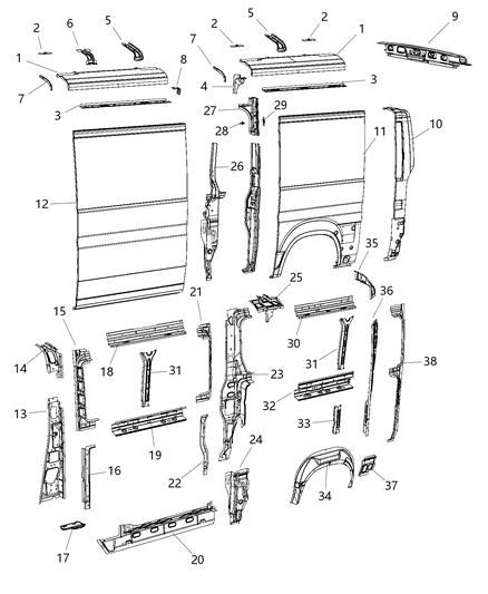 2016 Ram ProMaster 3500 Panels Body Side Diagram 2