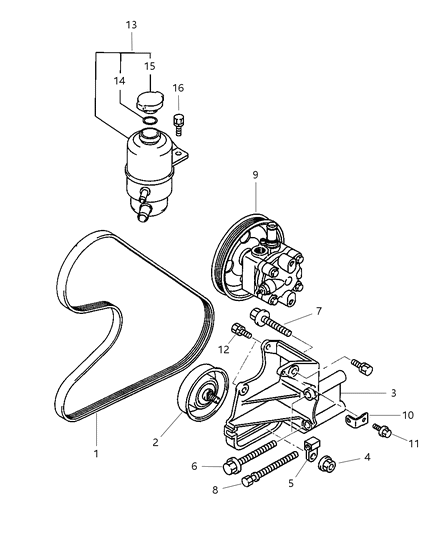 2001 Chrysler Sebring Coupe Pump Mounting & Reservoir Diagram 1
