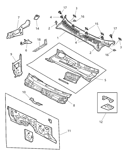 1998 Dodge Durango Cowl Screen & Shield Diagram