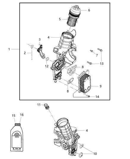 2016 Jeep Wrangler Engine Oil , Filter , Adapter & Housing / Oil Cooler & Tubes Diagram 2