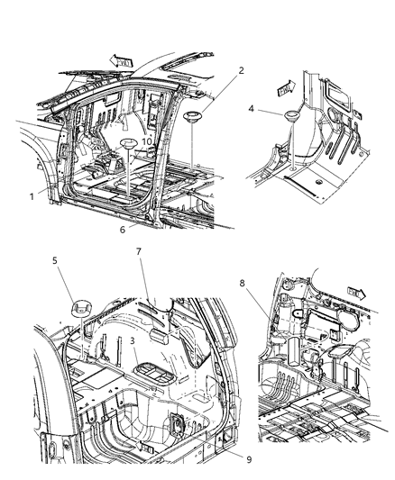 2008 Chrysler Town & Country Pad-Quarter Panel Diagram for 68001217AA