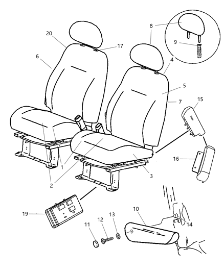 2005 Chrysler PT Cruiser Front Seats Diagram