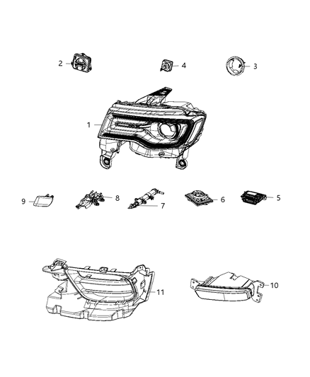 2020 Jeep Grand Cherokee Parts, Headlamp Service Diagram 3