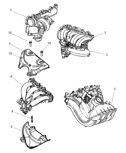 2001 Chrysler Sebring Manifolds - Intake & Exhaust Diagram 1