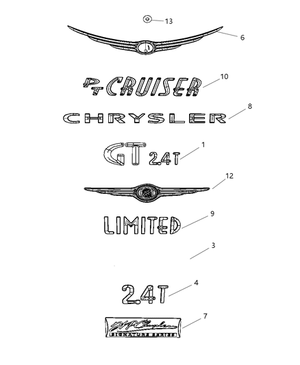 2008 Chrysler PT Cruiser Nameplates - Emblem & Medallions Diagram