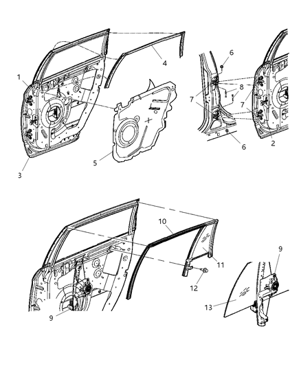 2007 Chrysler Pacifica Door Shell, Hinge, Glass And Regulator Diagram 2