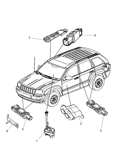 2008 Jeep Grand Cherokee Air Bag Modules Impact Sensor & Clock Springs Diagram