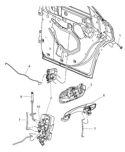 2006 Dodge Charger Door, Rear Exterior Handle & Links Diagram 1