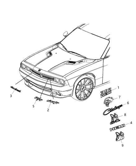 2016 Dodge Challenger Nameplates - Emblem & Medallions Diagram