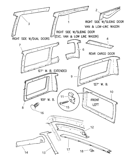 1997 Dodge Ram Wagon Panels - Trim Diagram