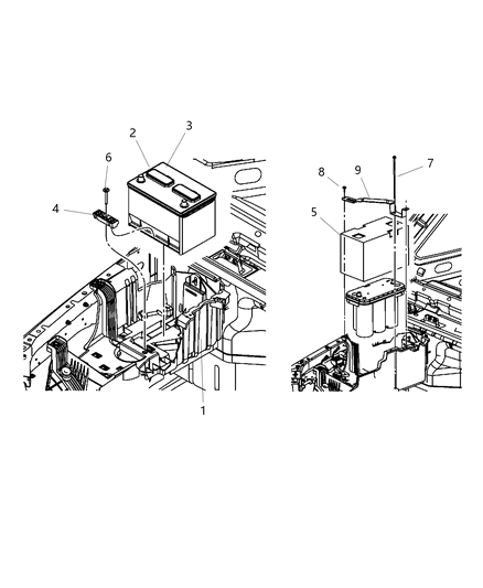 2009 Jeep Wrangler Battery Tray & Support Diagram