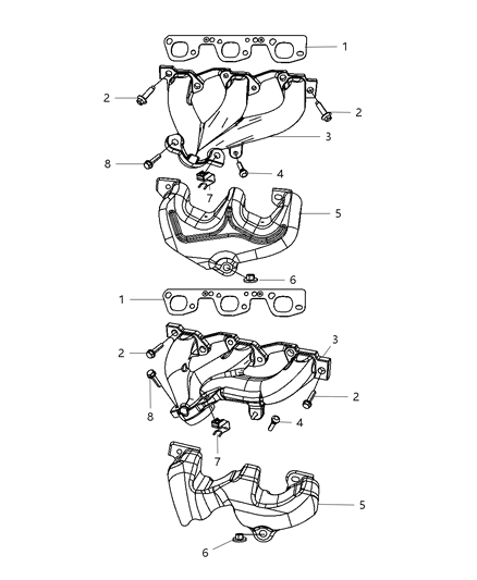 2010 Jeep Wrangler Exhaust Manifolds & Heat Shields Diagram 2