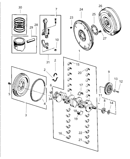 2003 Jeep Wrangler Crankshaft , Pistons , Flywheel & Torque Converter Diagram 2