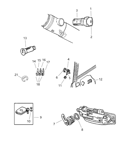 1997 Jeep Grand Cherokee Lock Cylinders & Keys Diagram