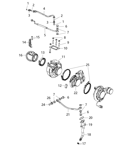 2017 Ram 3500 Turbocharger And Oil Lines / Hoses Diagram