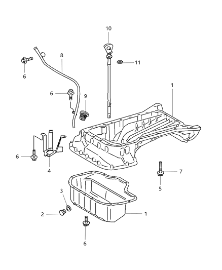 2008 Dodge Sprinter 3500 Engine Oil Pan & Engine Oil Level Indicator & Related Parts Diagram 3