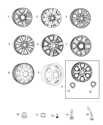 2014 Ram 3500 Pickup Wheels & Hardware Diagram
