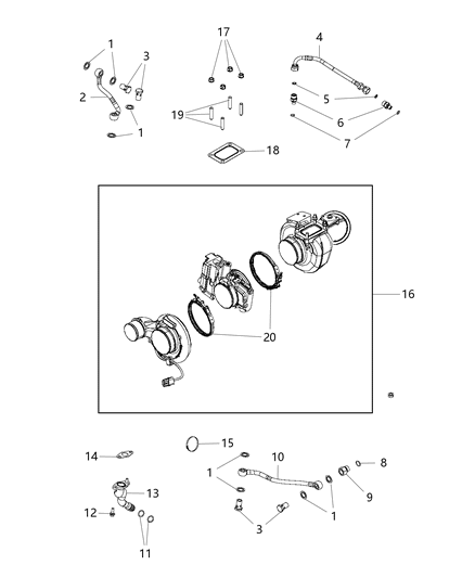 2012 Ram 3500 Turbocharger & Oil Lines / Hoses Diagram