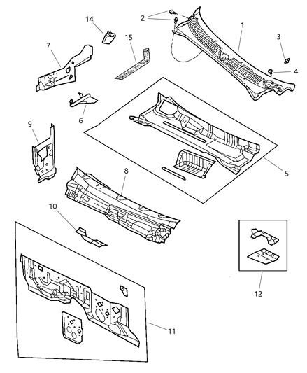 1997 Dodge Dakota Cowl Screen & Shield Diagram